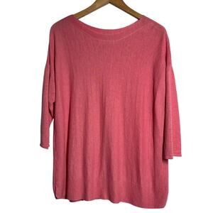 J. Jill Women L/P Pink Linen Blend 3/4 Sleeve Tunic Sweater Business Casual